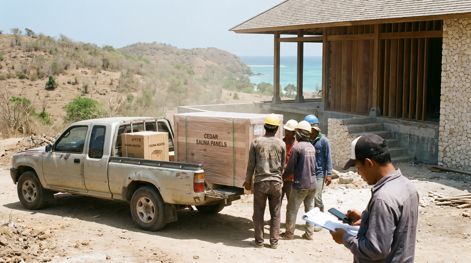 How long does a sauna build take in Lombok? Shipping, lead times and site work